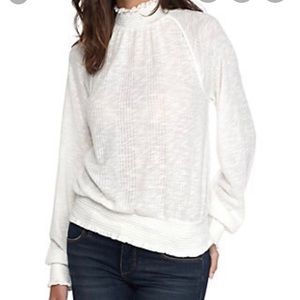 FREE PEOPLE LS smocked neck cotton top white XS